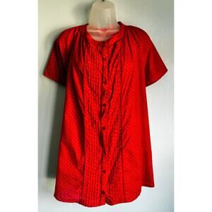 CJ Banks Summer Top Red Polka Dots 3X Button Up